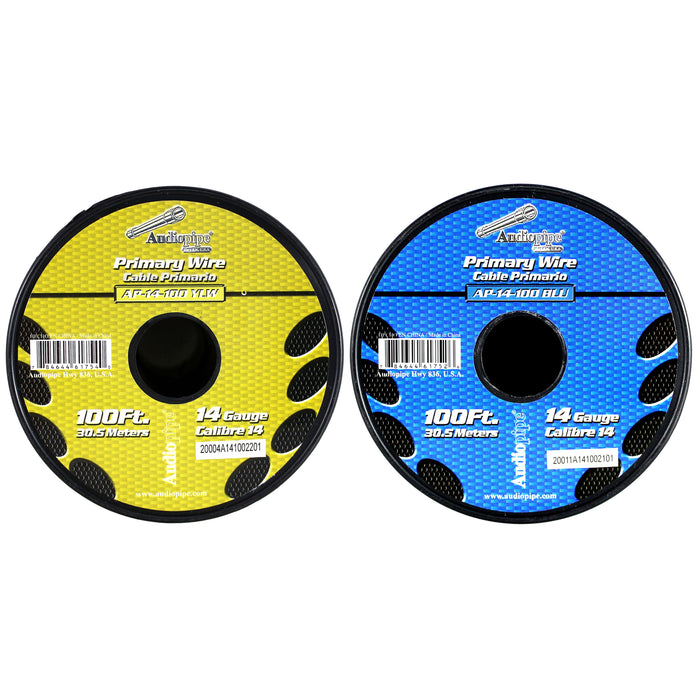 Audiopipe 2 Pack of 14ga 100ft CCA Primary Ground Power Remote Wire Blue/Yellow