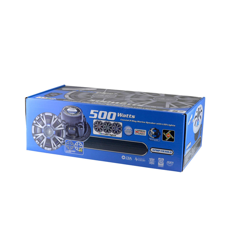 8" Coaxial 250W RMS 4-Ohm 2-Way Marine Speakers w/ LED Lights Audiopipe