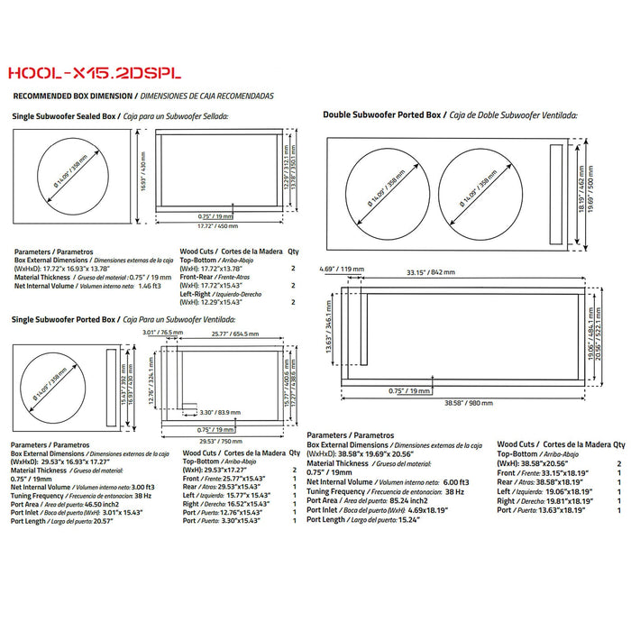 DS18 Hooligan X 15" Competition Subwoofer 6000 Watt 2 Ohm 4" DVC HOOL-X15.2DSPL