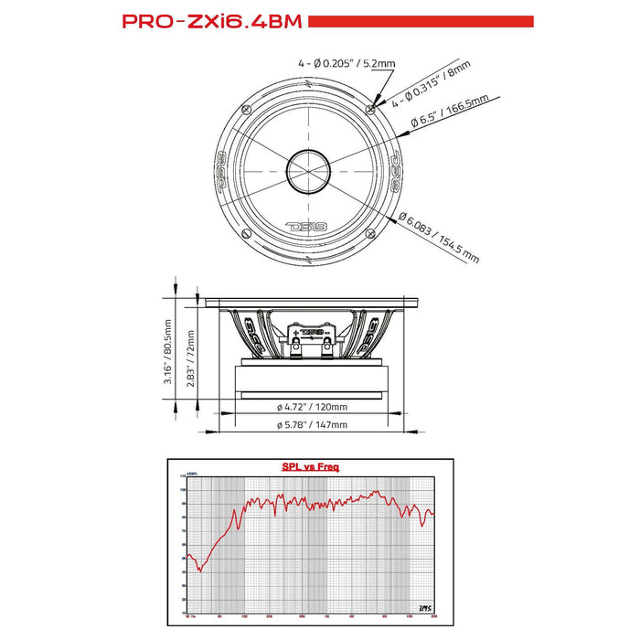 DS18 6.5" Mid-Range 600W 4-Ohm Motorcycle Loudspeaker with Bullet Pro Car Audio