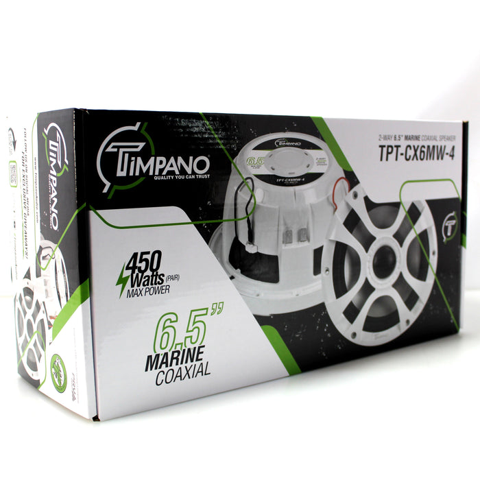 Timpano 6.5 Inch 450 Watt 4 Ohm 2-Way Coaxial Marine Speakers White TPT-CX6MW-4