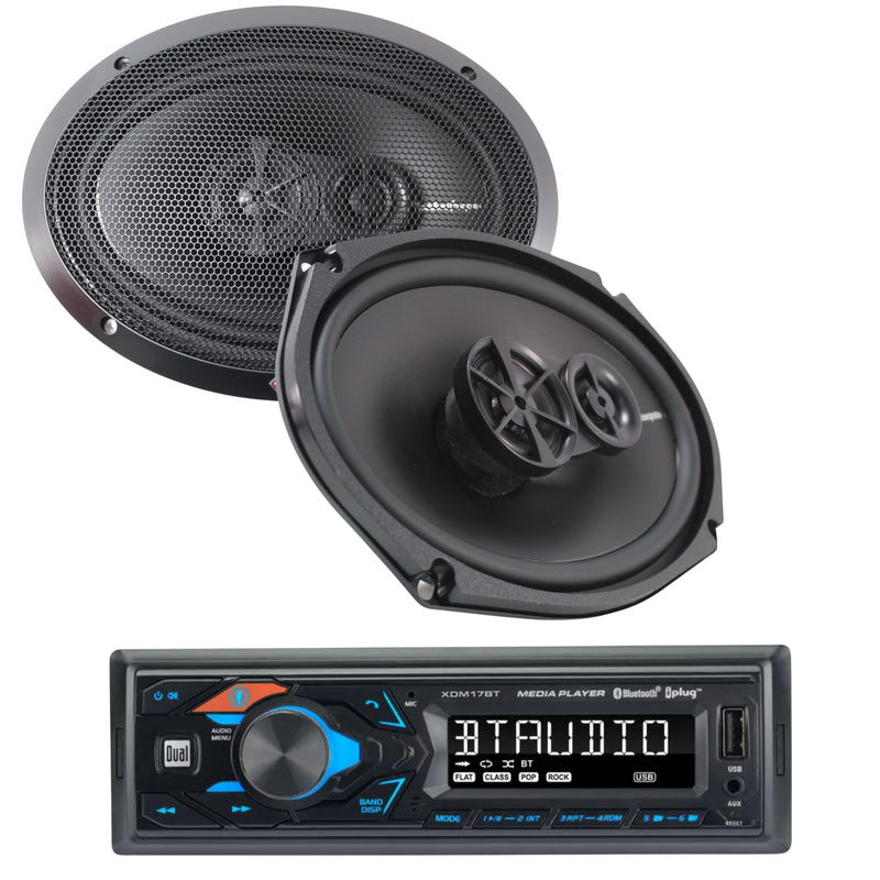 Pair of 6x9" 65W RMS 4-Ohm Coaxial Speakers & 1-Din Bluetooth AM/FM Car Radio