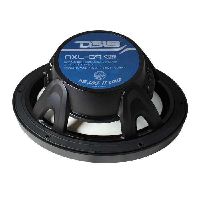 DS18 Pair of Black NXL-69 6x9" 2-Way 375W 4 Ohm Coaxial Marine Speakers RGB LED