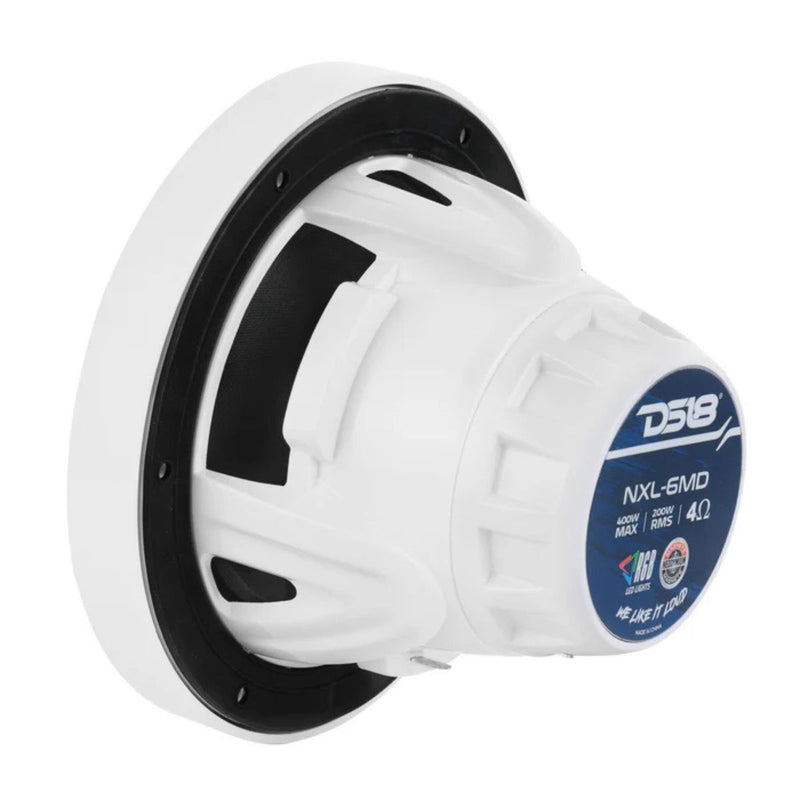 DS18 6.5" 250W RMS 4-Ohm Marine 2-Way Hybrid Speaker Pair w/ RGB LED NXL-6MD-WH