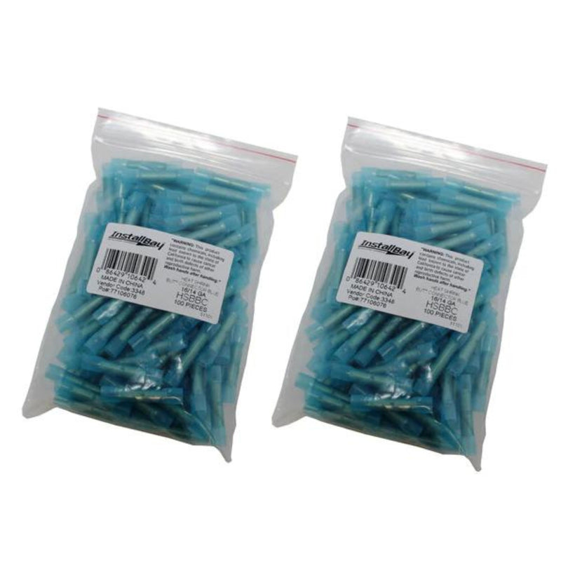 2x Install Bay 100PK Waterproof Heat Shrink Blue Butt Connector 14-16ga | HSBBC