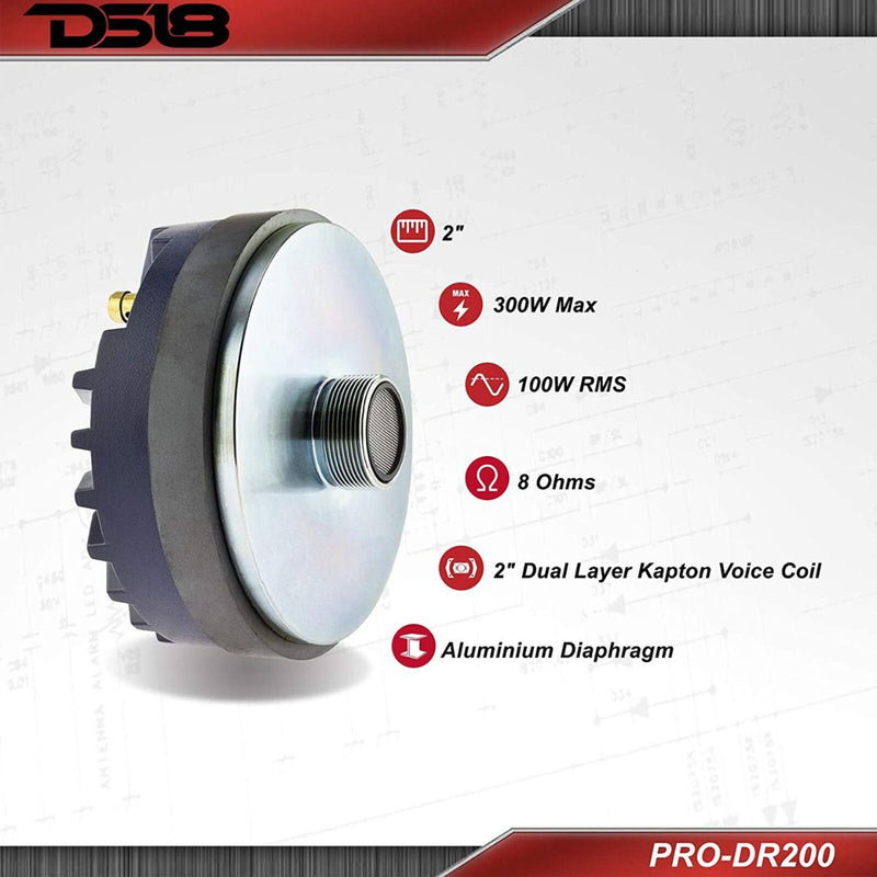DS18 2" Aluminum Voice Coil Bolt-On Compression Driver 100W RMS 8 Ohm PRO-DR200