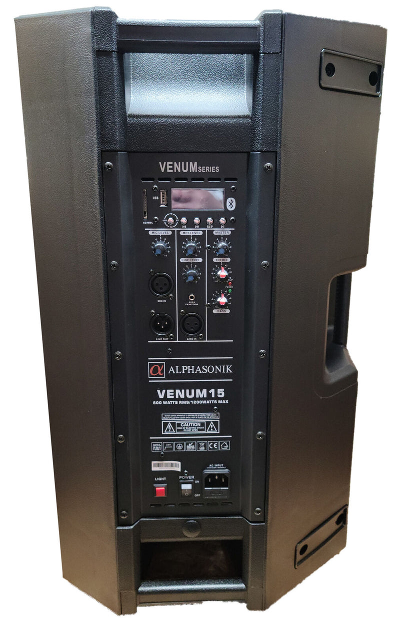 Alphasonik 15" Professional Powered DJ Speaker 1000W Built-in Bluetooth VENUM15
