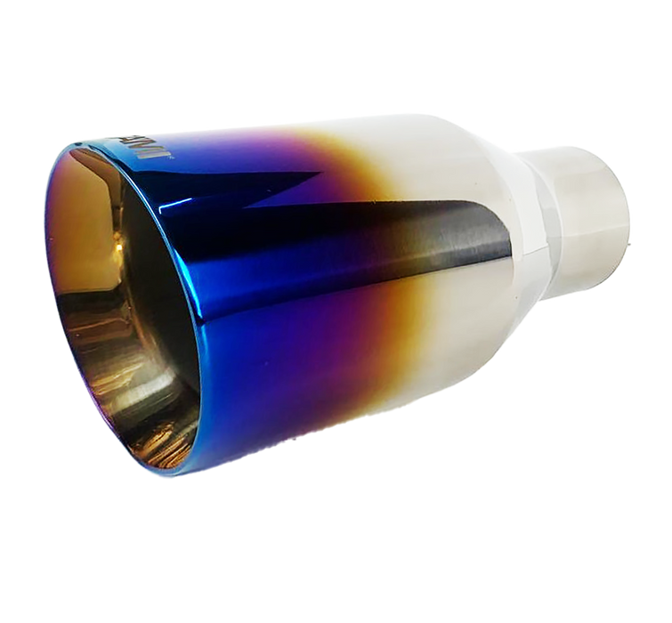 Single Round Slant Cut Exhaust Tip Blue Burnt Flame Auto Product Makers NT-2478