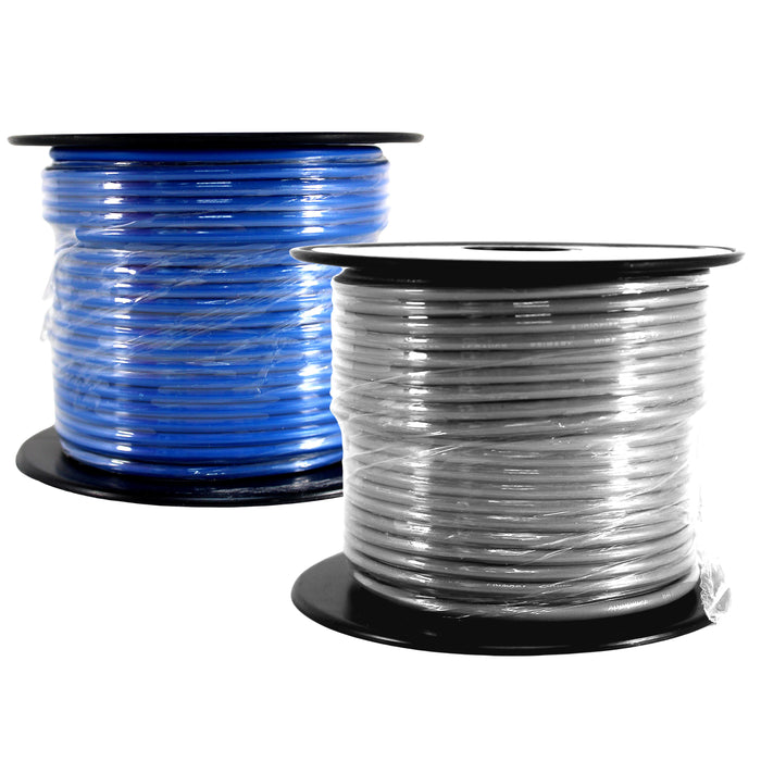 Audiopipe (2) 14ga 100ft CCA Primary Ground Power Remote Wire Spool Blue/Gray