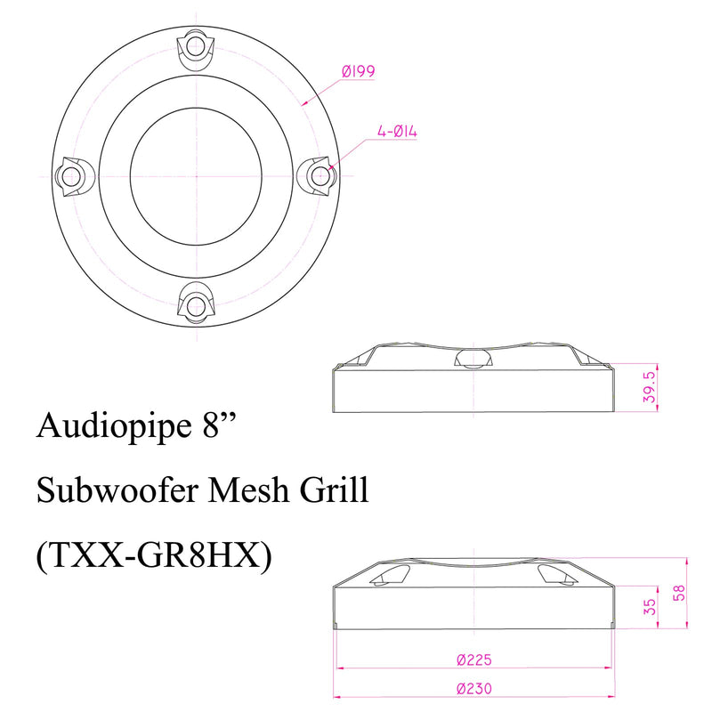 8" 4 Split Subwoofer High Excursion Mesh Grill Audiopipe Series AP-TXX-GR8HX