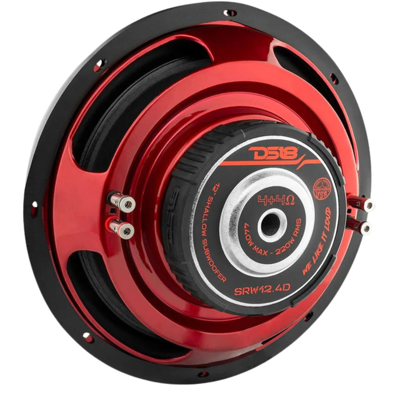 DS18 12" Shallow Mount Subwoofer 220 Watts RMS Dual 4-Ohm Voice Coil SRW12.4D