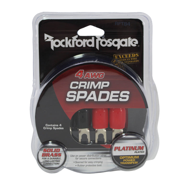 Rockford Fosgate Barrier Spade Terminal Seamed Crimp Style 4 AWG (4 pack) RFTB4