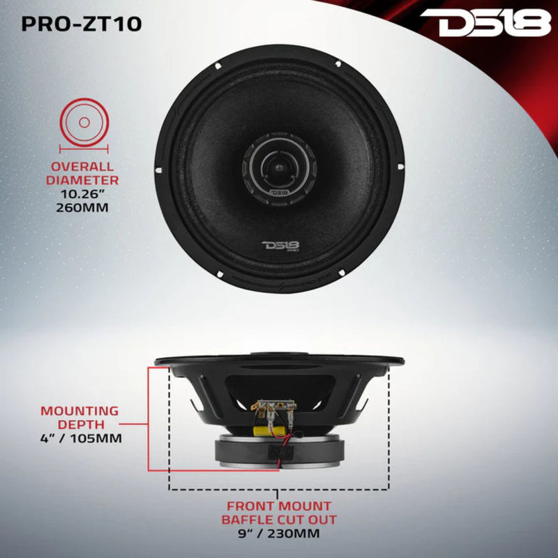 10" 300W RMS 4 Ohm Coaxial Midrange Speaker Water Resistant Cone Bullet Tweeter