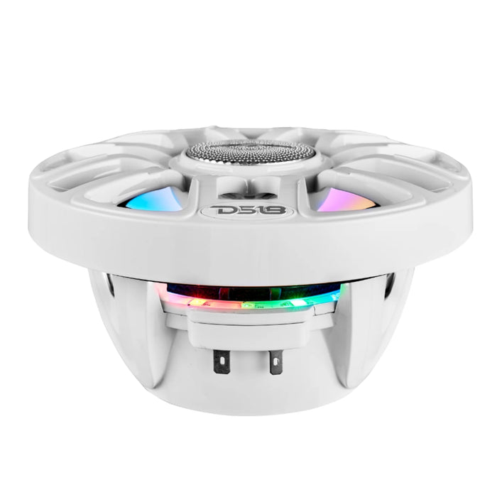 DS18 8" 2-Way 175 Watt RMS 4-Ohm RGB LED Coaxial Marine Speaker White NXL-IQ8-WH