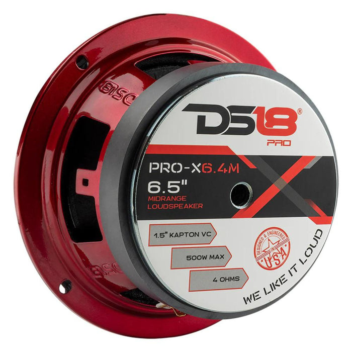 DS18 Car Audio 6.5" Midrange Loudspeaker 500 Watt 4 Ohm Red Basket PRO-X6.4M