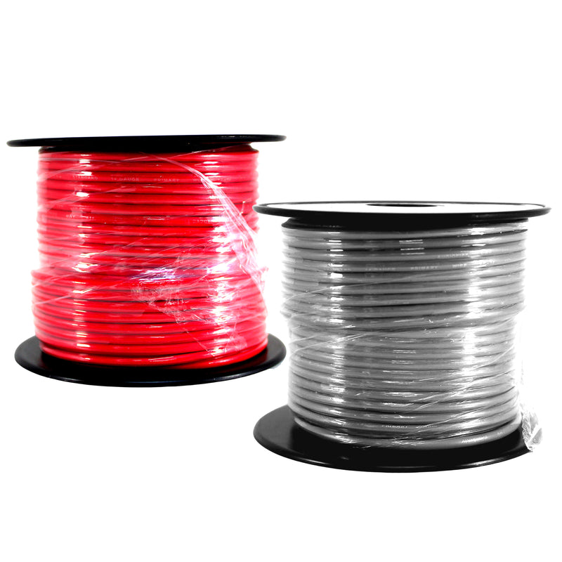 14 GA 100 FT Roll Red Gray Stranded Spool of CCA Primary Power Ground Wire Cable