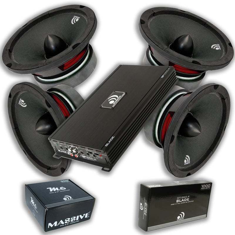 Massive Car Audio 6.5 Loud Speakers 1200W 8 Ohm With 4 Ch 2 Ohm Amplifier - Big Jeff Online Inc