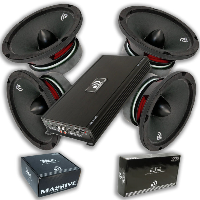 Massive Car Audio 6.5 Loud Speakers 1200W 8 Ohm With 4 Ch 2 Ohm Amplifier