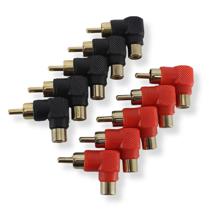 10 Pack Black-Red RCA Barrel Connectors Mini Right Angle Install Bay