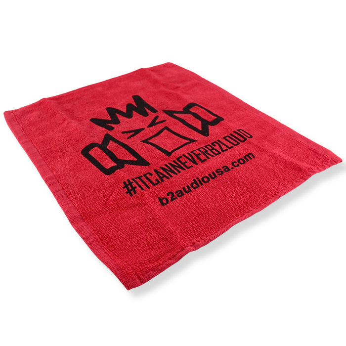 B2 Audio Red 100% Cotton 15 x 13 Towel with Black B2 Riot Guy Logo