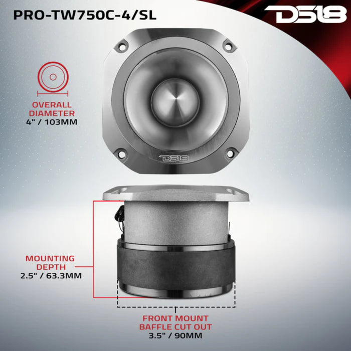 DS18 PRO 4" Tweeter 1.5" Titanium VC 4-Ohm 200-Watt Super Bullet Silver