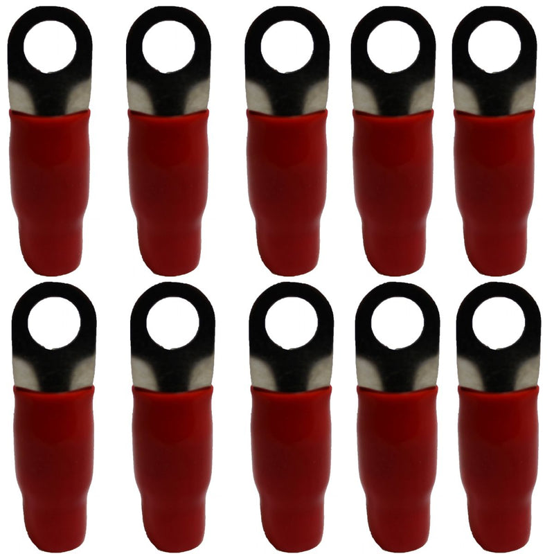 XS Power 10pk,  Red 4 AWG 10.5MM Ring Terminals Nickle Plated XS-RT4L-RD