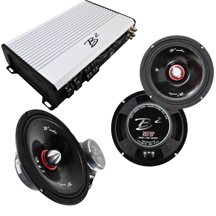 B2 Audio RAGE 4 Channel 1.2k 4 Ohm Amplifier W/ 2 RIOT8P Sets COMBO-12