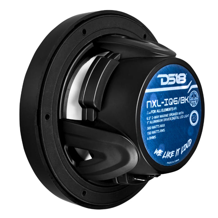 DS18 6.5" 2-Way 150 Watt RMS 4-Ohm RGB LED Coaxial Marine Speaker Black