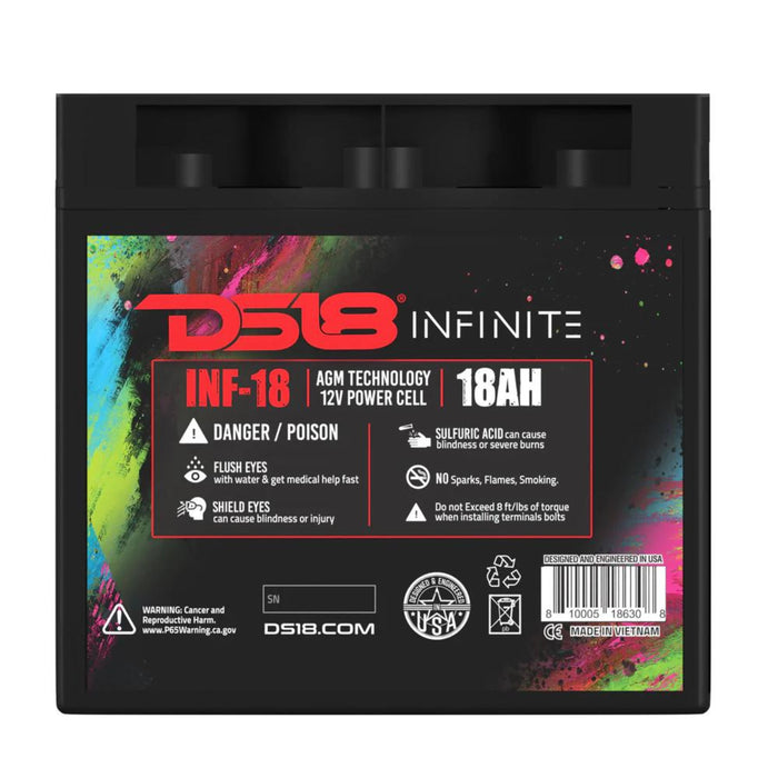 DS18 12V Battery 18 AH 750 Watts AGM 270 Amps Non Spillable INFINITE INF-18