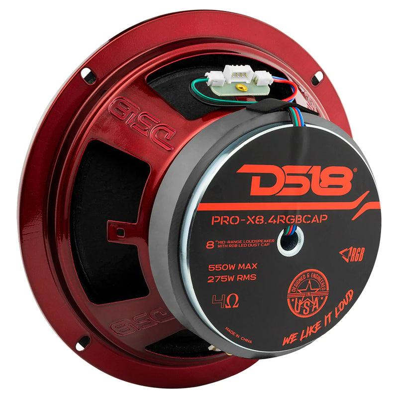 DS18 8" 4 Ohm 257W RMS Midrange Loudspeaker w/ RGB LED Lights PRO-X8.4RGBCAP