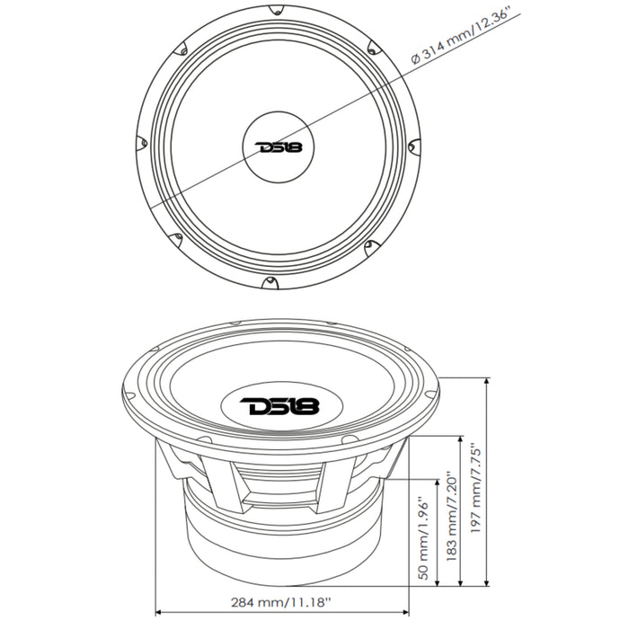 DS18 PANCADO Series 12" 3000W RMS 8-Ohm Mid Bass Loudspeaker PRO-3KP12.8