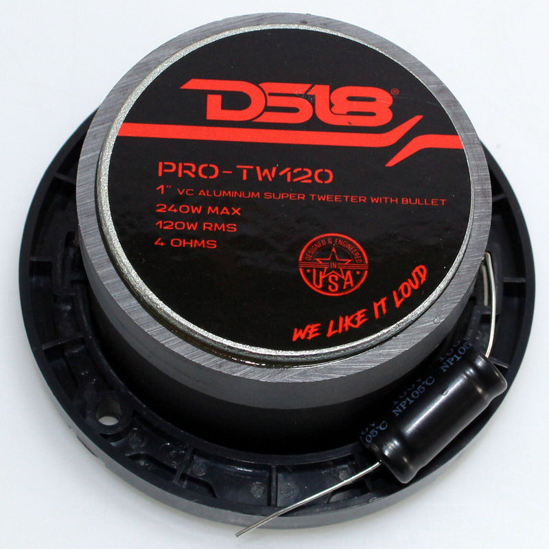 DS18 Pair of 3" Aluminum 120 Watt RMS 4-Ohm Super Bullet Tweeters PRO-TW120