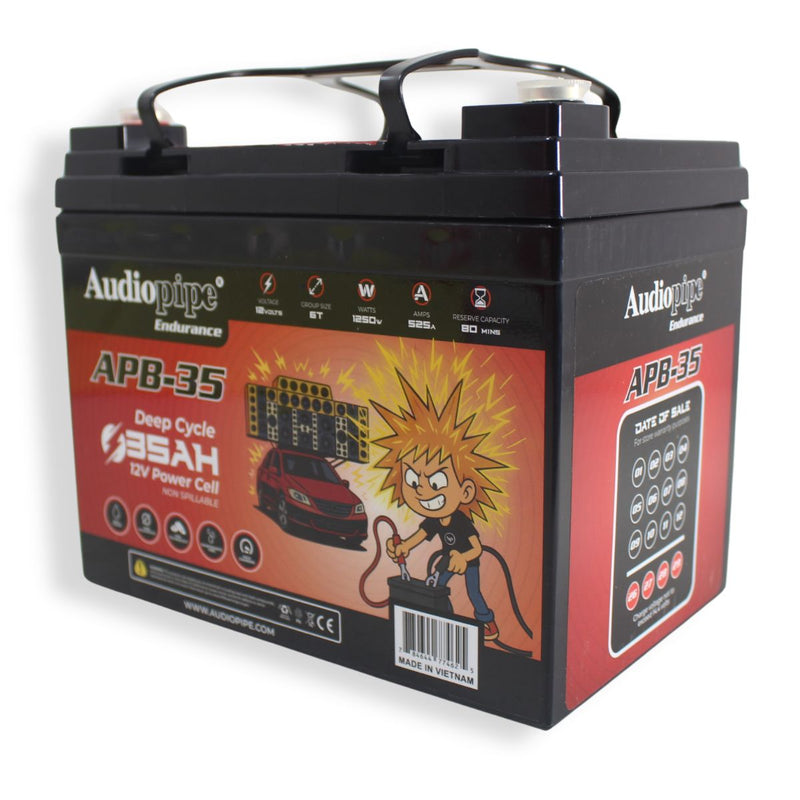 Audiopipe APB-35 12V 1250W 525Amp AGM Deep Cycle Power Cell Battery 35Ah