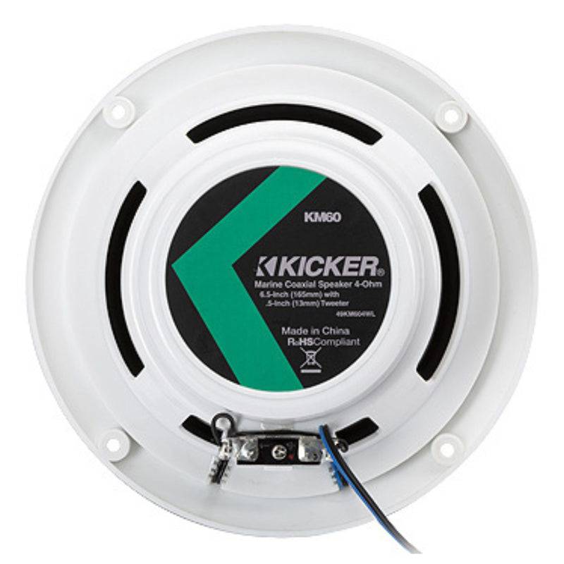 Pair of Kicker KM 6.5" 4-Ohm RGB LED 15-50W RMS Coaxial Marine Speakers