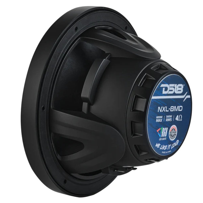 DS18 8" 250W RMS 4-Ohm Marine 2-Way Hybrid Speaker Pair w/ RGB LED NXL-8MD-BK