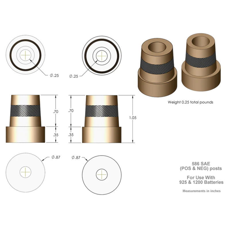 XS Power M6 Tall Brass Battery Terminal Post Adaptors XS-586