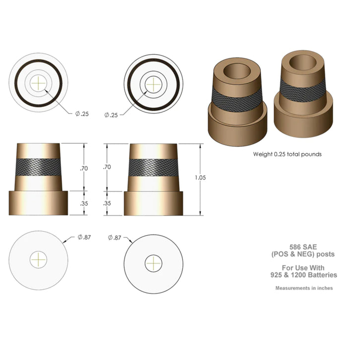 XS Power M6 Tall Brass Battery Terminal Post Adaptors XS-586