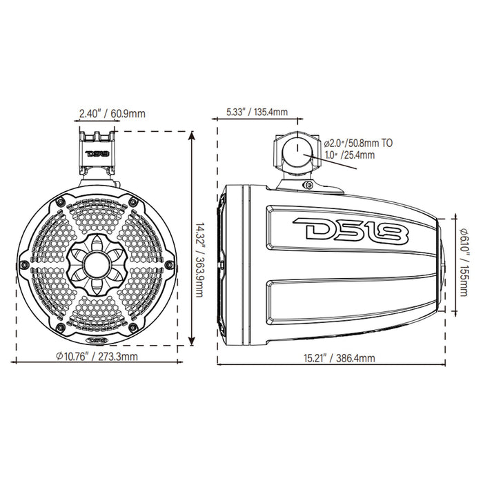 Pair of DS18 Hydro NXL-X10TPNEO/WH 10" 900W 4 Ohm RGB LED Marine Tower Speakers