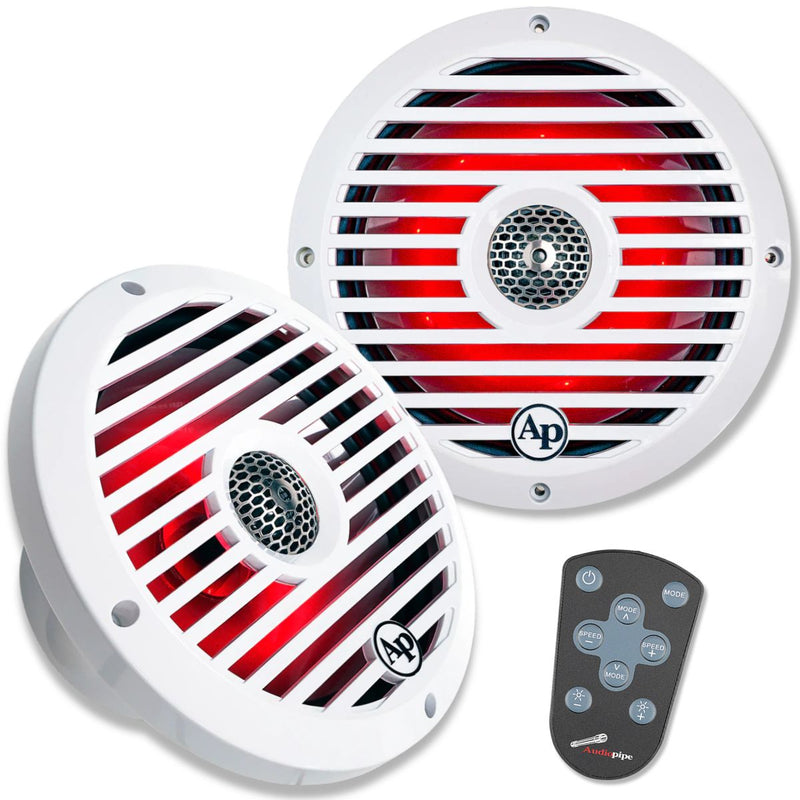 8" 175W RMS Coaxial 2-Way Marine Speaker Pair w/ RGB LED Lights | APSW-804SP