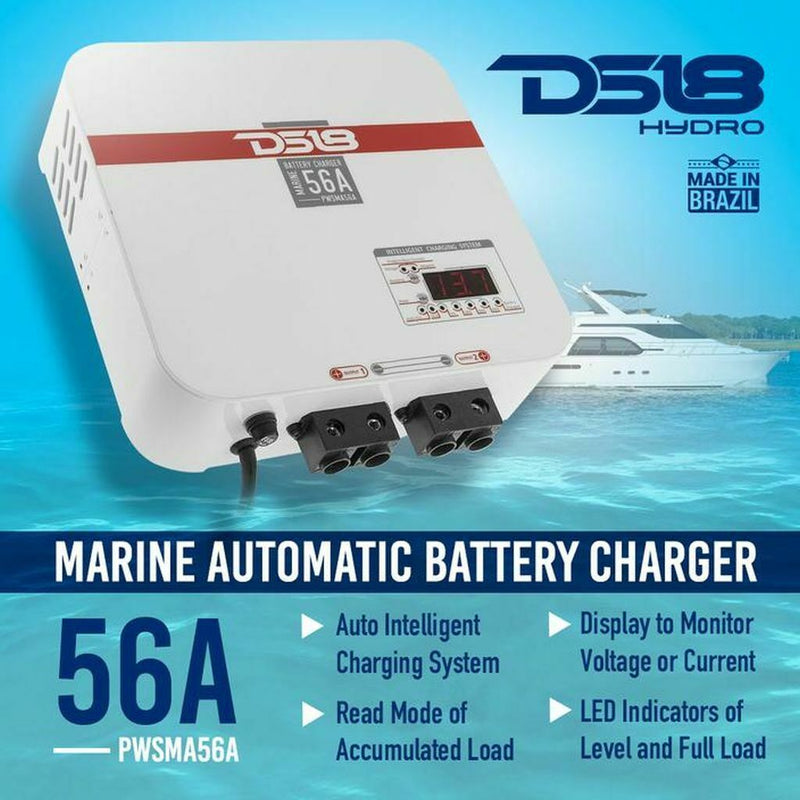 DS18 PWSMA56 Marine Grade Automatic Battery Charger 56A Charging Output Digital - Big Jeff Online Inc