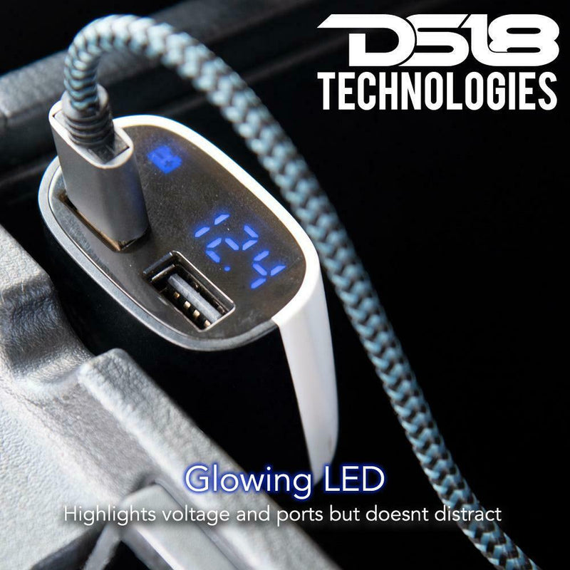 DS18 Car Audio 12 Volt meter With Dual Quick Charger USB Ports Black