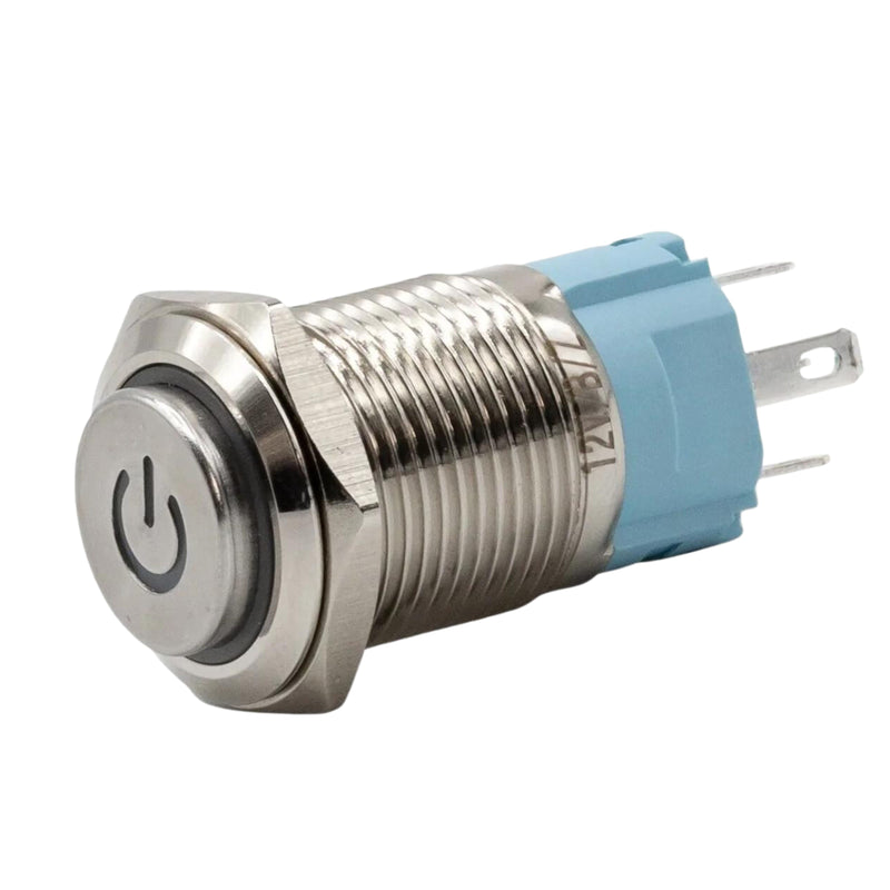 Sparked Innovations Aluminum Latching Power Symbol Pushbutton Switch w/LED SPDT