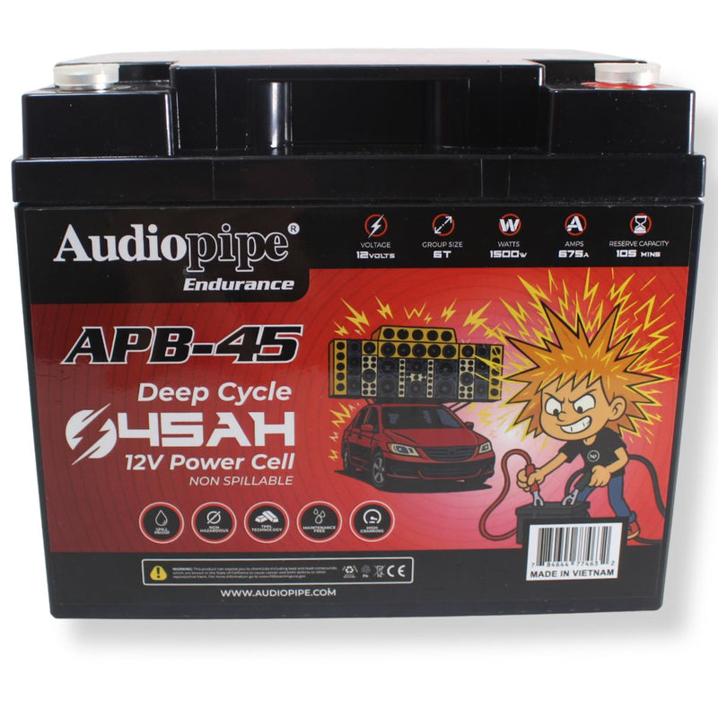 Audiopipe APB-45 12V 1500W 675Amp AGM Deep Cycle Power Cell Battery 45Ah