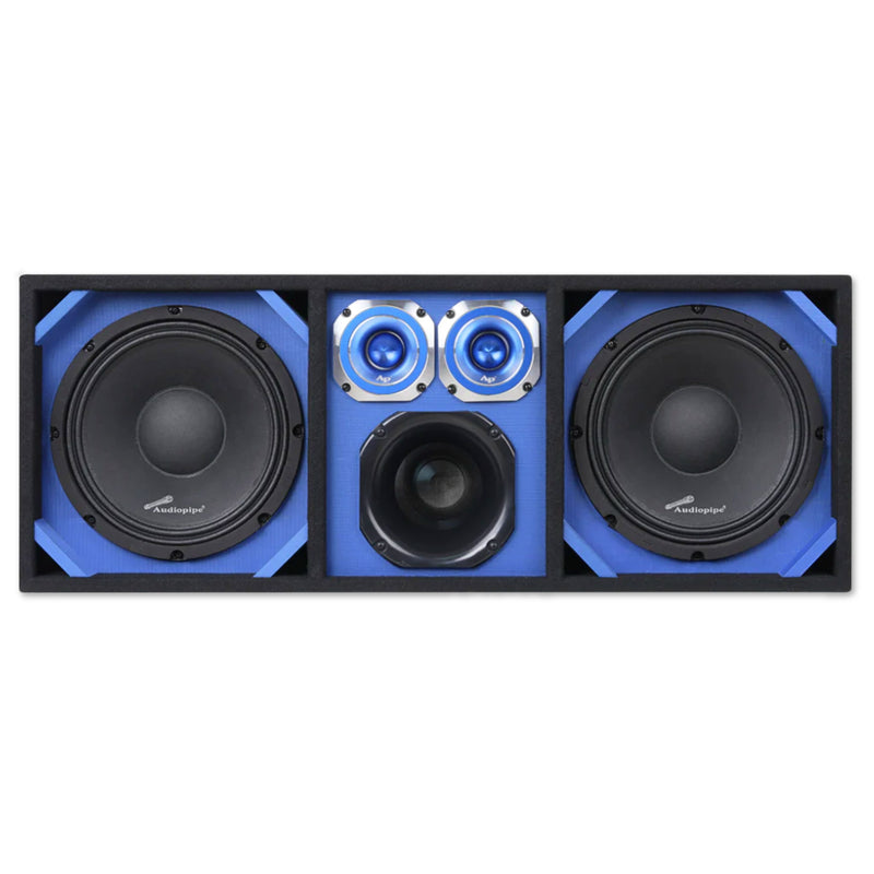 Blue Fully Loaded Speaker Box w/ 2x 10" Woofers, 6x 6" Drivers, 4x 4" Tweeters
