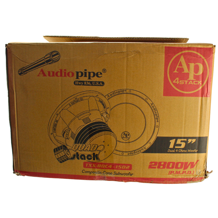 Audiopipe 15" 1400W RMS 2+2-Ohm Quad Stacked Subwoofer OPEN BOX 8598