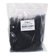Universal 4" Black Cable Ties | UV Resistant 18lb Tensile Strength pk of 100. shown in package.