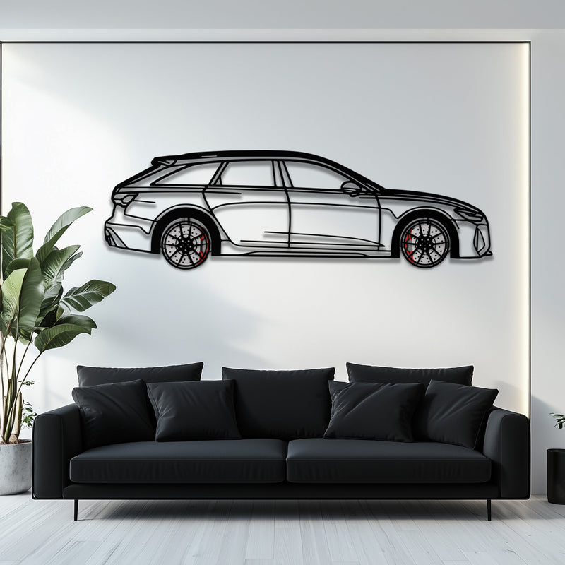 Audi RS6 Avant Metal Car Wall Art with Rotating Wheels - Super Wagon Silhouette Decor - Interactive Automotive Wall Art - KAFMEKA098