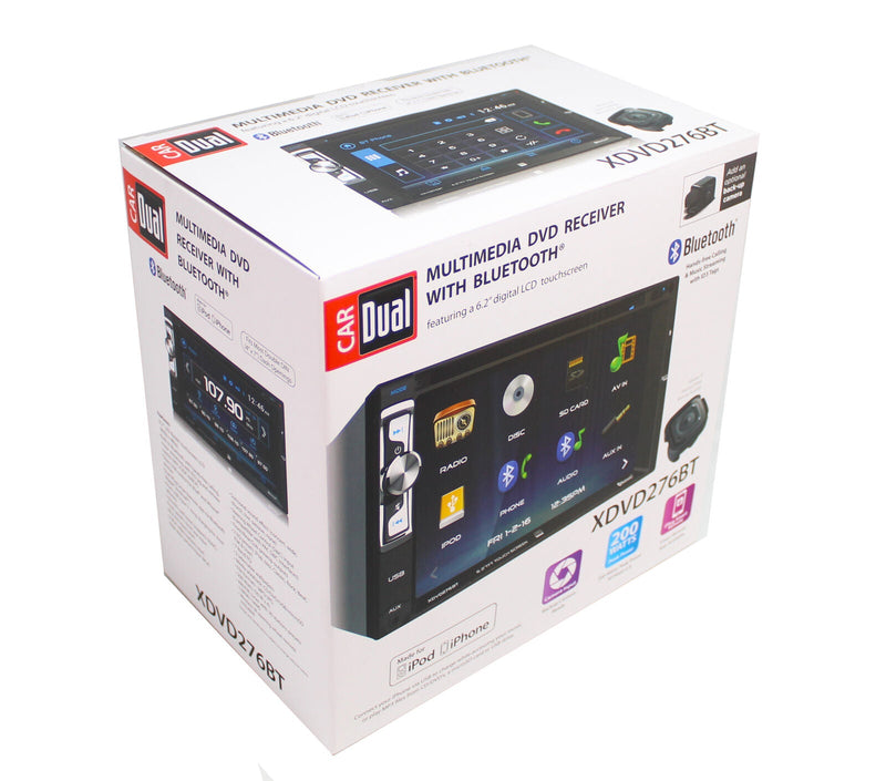 Dual XDVD276BT 6.2" LCD Touchscreen Double Din CD, DVD, AUX Bluetooth Receiver