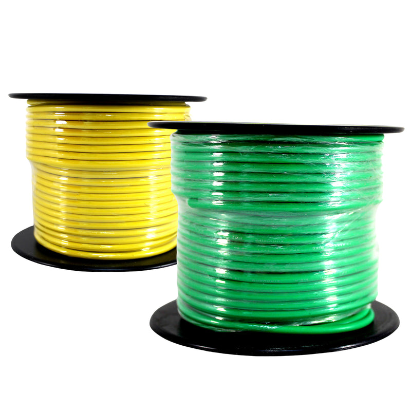 14 GA 100 FT Roll Grn Ylw Stranded Spool of CCA Primary Power Ground Wire Cable