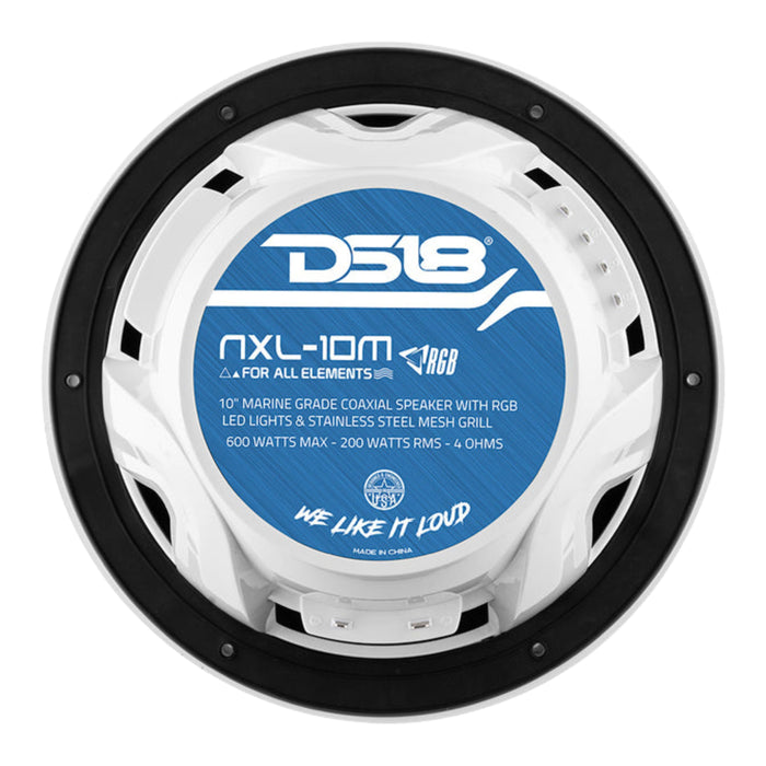 2x DS18 10" Marine Speakers 2-Way 1800W 4 Ohm /w Bullet Tweeter & RGB LED-White